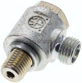 Winkel-Schwenkverschraubung M 12x1,5-8 L (M14x1,5), ohne Mutter & Schneidring, Stahl verzinkt