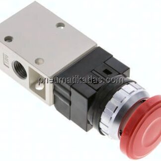 3/2-Wege Ventil G 1/4", Pilztaster rot