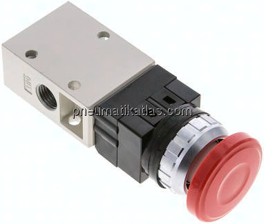 3/2-Wege Ventil G 1/4", Pilztaster rot