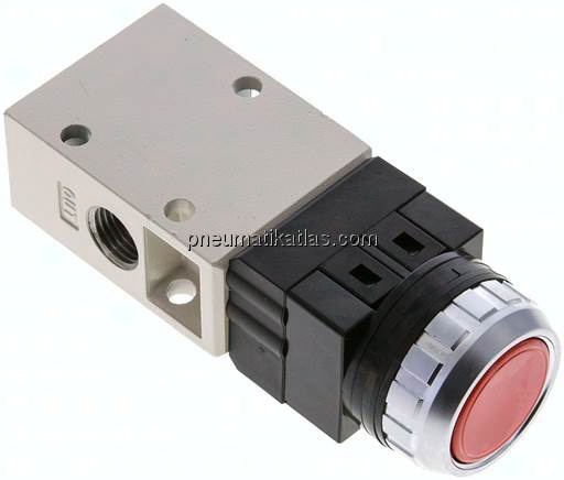 3/2-Wege Ventil G 1/4", Drucktaster rot