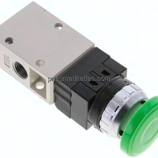 3/2-Wege Ventil G 1/4", Pilztaster grün