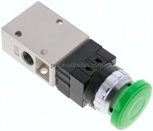 3/2-Wege Ventil G 1/4", Pilztaster grün