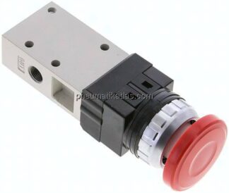 3/2-Wege Ventil G 1/8", Pilztaster rot