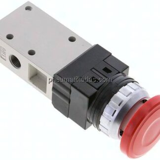 3/2-Wege Ventil G 1/8", Pilztaster rot