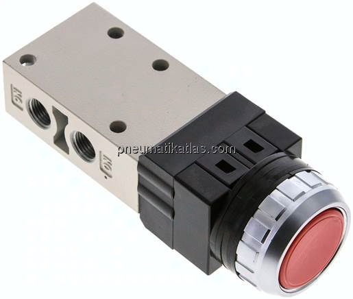 3/2-Wege Ventil G 1/8", Drucktaster rot