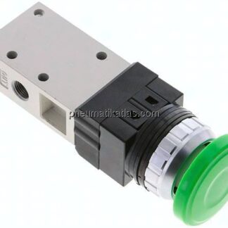 3/2-Wege Ventil G 1/8", Pilztaster grün