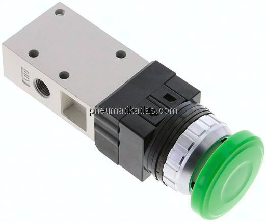 3/2-Wege Ventil G 1/8", Pilztaster grün