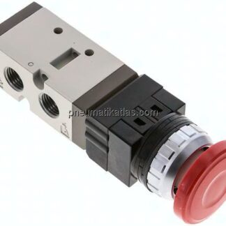 5/2-Wege Ventil G 1/4", Pilztaster rot