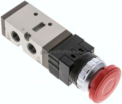 5/2-Wege Ventil G 1/4", Pilztaster rot