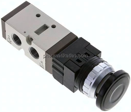 5/2-Wege Ventil G 1/4", Pilztaster schwarz