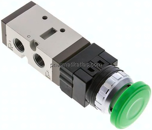 5/2-Wege Ventil G 1/4", Pilztaster grün