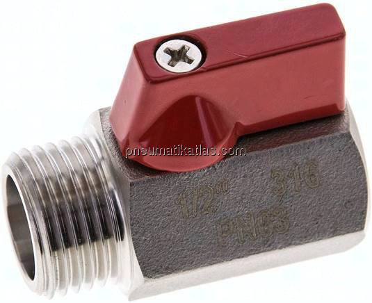 Edelstahl-Minikugelhahn G 1/2" Innengewinde / Außengewinde, PN 63
