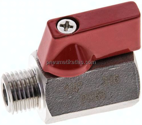 Edelstahl-Minikugelhahn G 1/4" Innengewinde / Außengewinde, PN 63