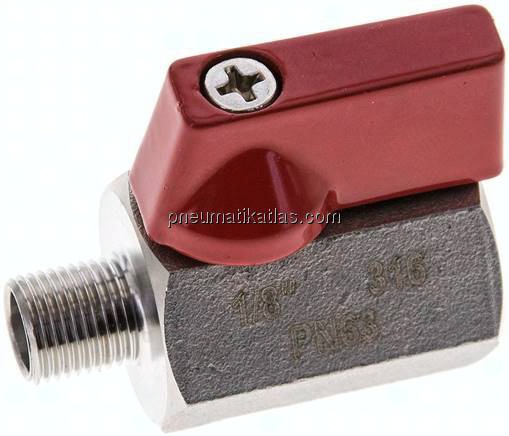Edelstahl-Minikugelhahn G 1/8" Innengewinde / Außengewinde, PN 63