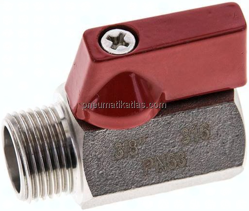 Edelstahl-Minikugelhahn G 3/8" Innengewinde / Außengewinde, PN 63