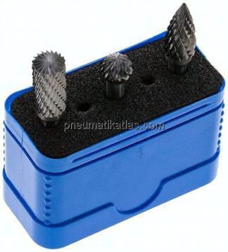 3 Hartmetall-Frässtifte in Mini-Box, 6 mm Schaft: 1 Stk. Ø 10 mm, ZYAS-Form - Form A - Zylinder mit