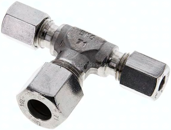 T-Schneidringverschraubung 6 L (M12x1,5)-10 L (M16x1,5)-6 L (M12x1,5), 1.4571