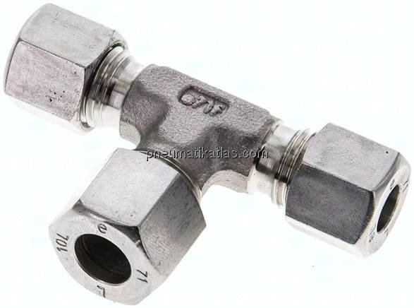 T-Schneidringverschraubung 8 L (M14x1,5)-10 L (M16x1,5)-8 L (M14x1,5), 1.4571