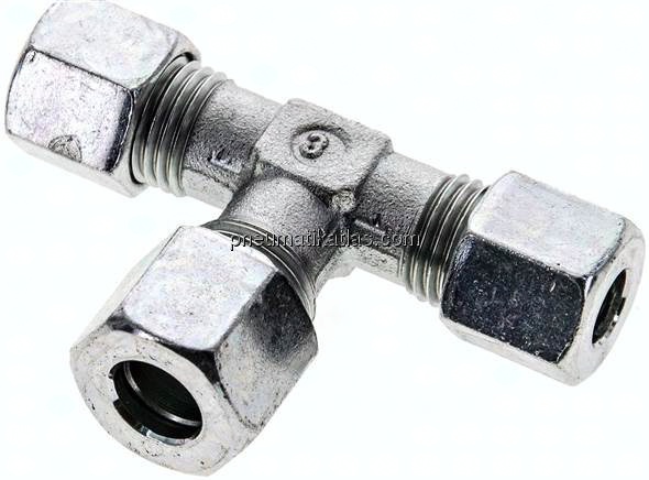 T-Schneidringverschraubung 8 L (M14x1,5)-10 L (M16x1,5)-8 L (M14x1,5), Stahl verzinkt