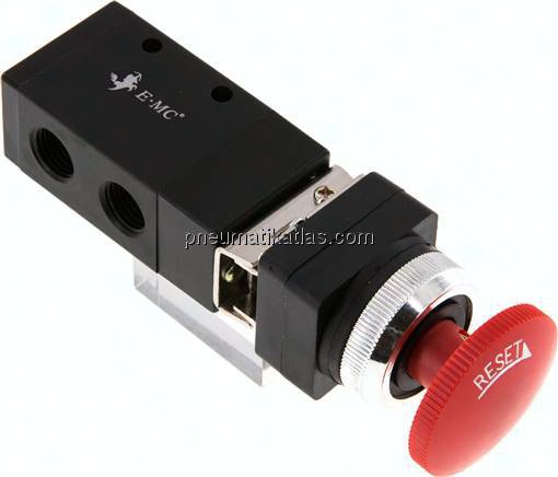 3/2-Wege (NC/NO) Not-Aus-Taster-Ventil, rot, G 1/4"
