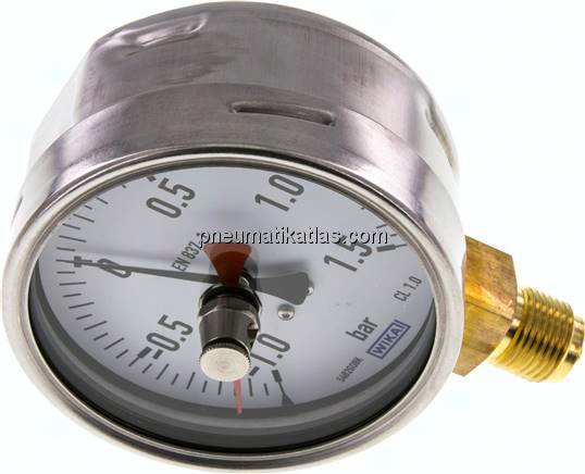 Manometer senkrecht (CrNi/Ms), 100mm, -1 bis 1,5 bar