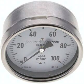 Manometer waagerecht 100mm, 0 - 100 mbar, G 1/2"