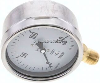 Manometer senkrecht 100mm, 0 - 160 mbar, G 1/2"