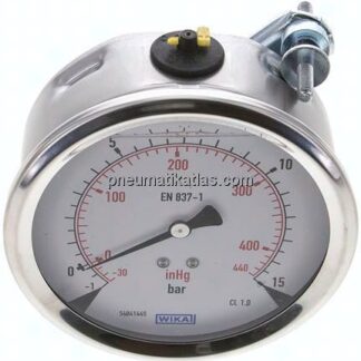Glycerin-Einbaumanometer, 3kt-Frontring, 100mm, -1 bis 15 bar