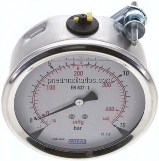Glycerin-Einbaumanometer, 3kt-Frontring, 100mm, -1 bis 15 bar