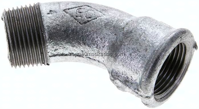 45°-Bogen Rp 3/4"(IG)-R 3/4"(AG), Temperguss verzinkt