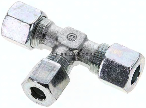 T-Schneidringverschraubung 10 L (M16x1,5)-8 L (M14x1,5)-10 L (M16x1,5), Stahl verzinkt