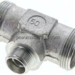 T-Schneidringverschraubung 28 L (M36x2)-15 L (M22x1,5)-28 L (M36x2), ohne Mutter & Schneidring, Stah