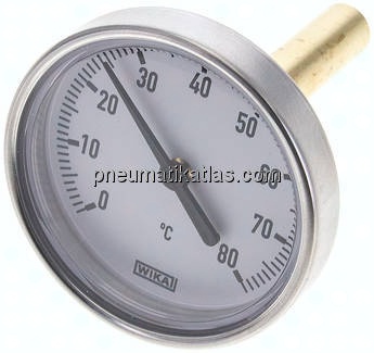 Bimetallthermometer, waagerecht D63/0 bis +80°C/60mm