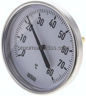 Bimetallthermometer, waagerecht D100/0 bis +80°C/60mm