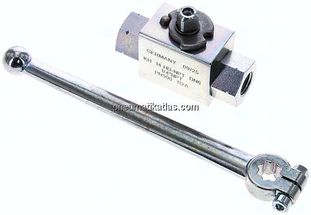 Hochdruck-Kugelhahn, Stahl, NPT 1/4", 0 - 500bar