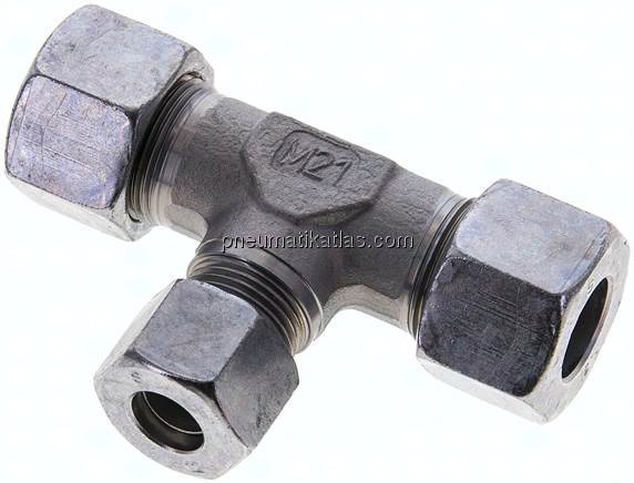 T-Schneidringverschraubung 16 S (M24x1,5)-12 S (M20x1,5)-16 S (M24x1,5), Stahl verzinkt