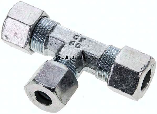 T-Schneidringverschraubung 12 S (M20x1,5)-10 S (M18x1,5)-12 S (M20x1,5), Stahl verzinkt