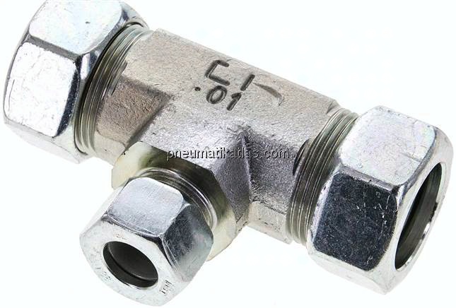 T-Schneidringverschraubung 28 L (M36x2)-15 L (M22x1,5)-28 L (M36x2), Stahl verzinkt