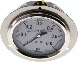 Glycerin-Einbaumanometer,Frontring, 100mm, 0 - 0,6 bar