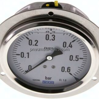 Glycerin-Einbaumanometer,Frontring, 100mm, 0 - 0,6 bar