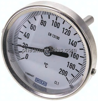 Bimetallthermometer, waagerecht D80/0 bis +200°C/63mm