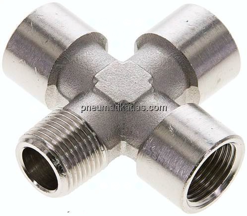 Kreuzstück G 3/8"(IG)-R 3/8"(AG), Messing vernickelt