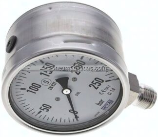 Gly.-Sicherheits-Manometer senkrecht,100mm, 0 - 250 bar