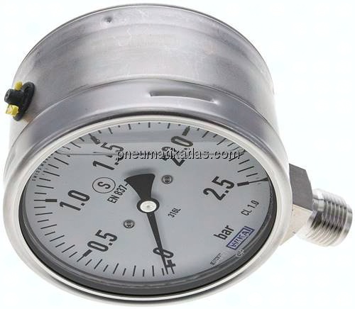 Gly.-Sicherheits-Manometer senkrecht,100mm, 0 - 2,5 bar