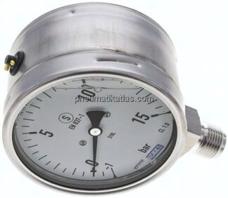 Gly.-Sicherheits-Manometer senkrecht,100mm, -1 bis 15 bar