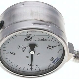 Gly.-Sicherheits-Manometer senkrecht,100mm, -1 bis 15 bar