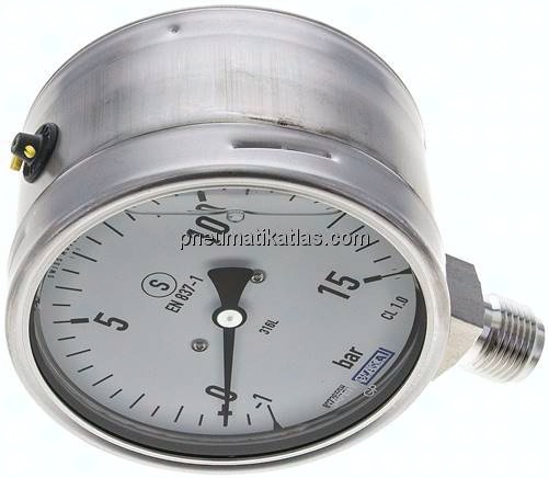 Gly.-Sicherheits-Manometer senkrecht,100mm, -1 bis 15 bar