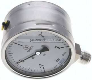 Gly.-Sicherheits-Manometer senkrecht,100mm, -1 bis 3 bar