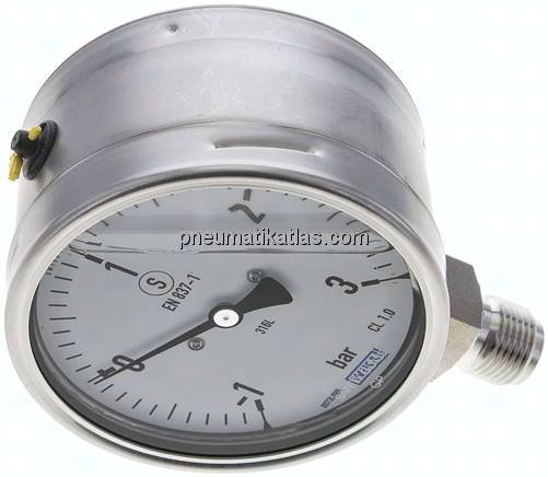 Gly.-Sicherheits-Manometer senkrecht,100mm, -1 bis 3 bar