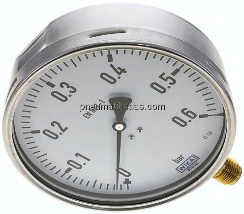 Manometer senkrecht (CrNi/Ms), 160mm, 0 - 0,6 bar